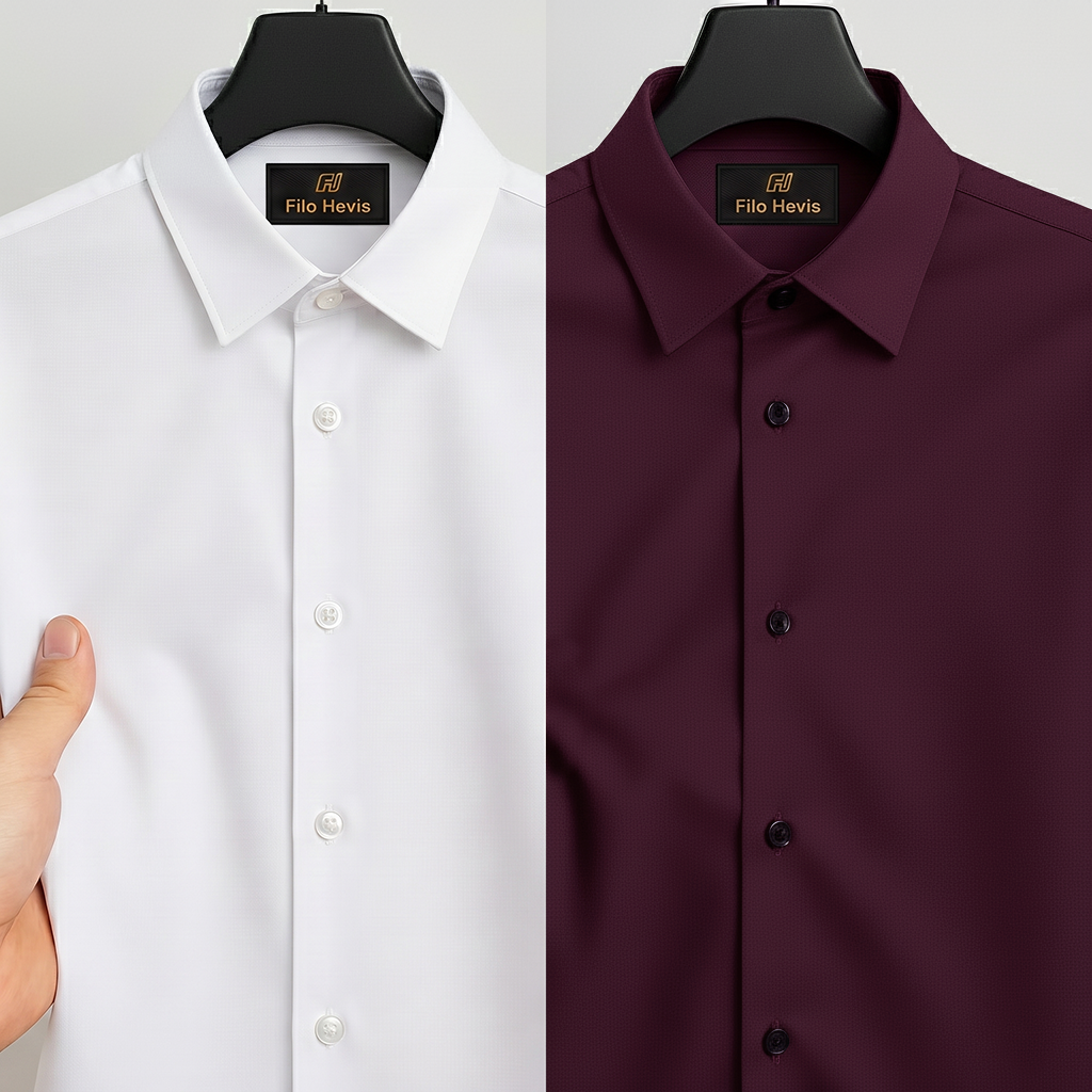 Combo of 2 Anti Wrinkle Imported Satin formal Shirt White & Dark Maroon My Store