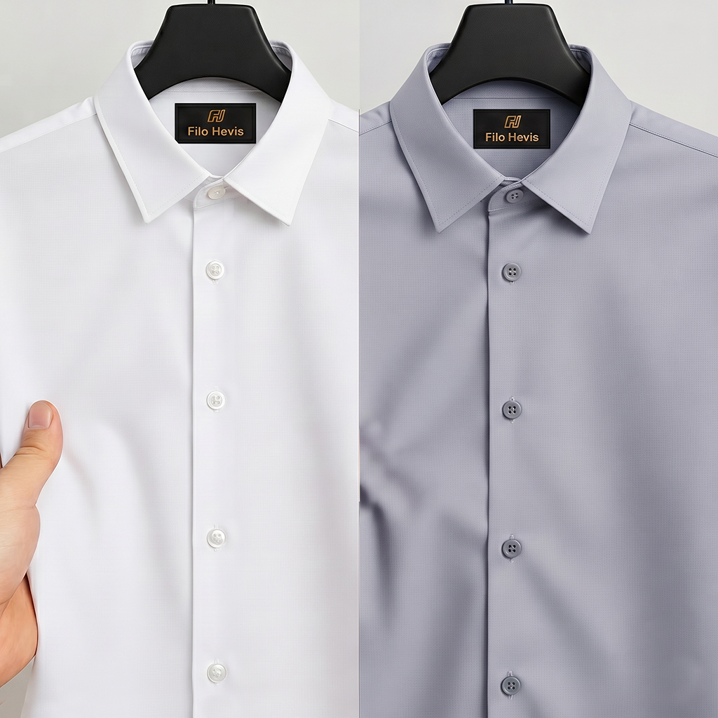 Combo of 2 Anti Wrinkle Imported Satin formal Shirt White & Grey My Store