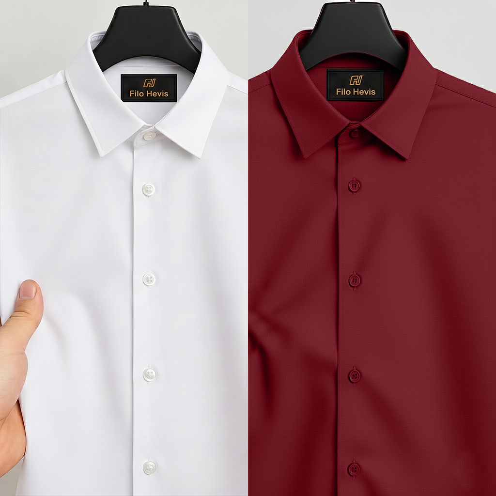 Combo of 2 Anti Wrinkle Imported Satin formal Shirt White & Maroon My Store