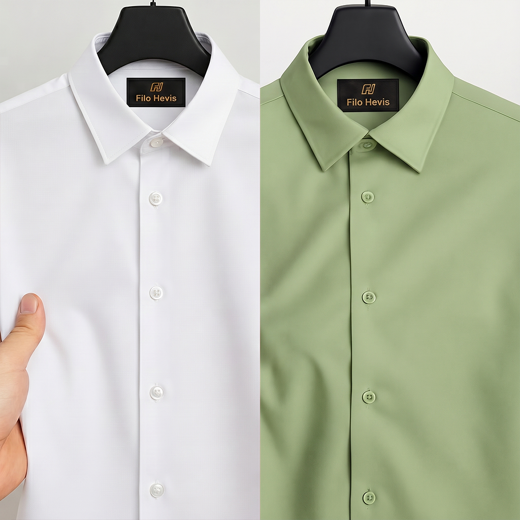 Combo of 2 Anti Wrinkle Imported Satin formal Shirt White & Pista Green My Store