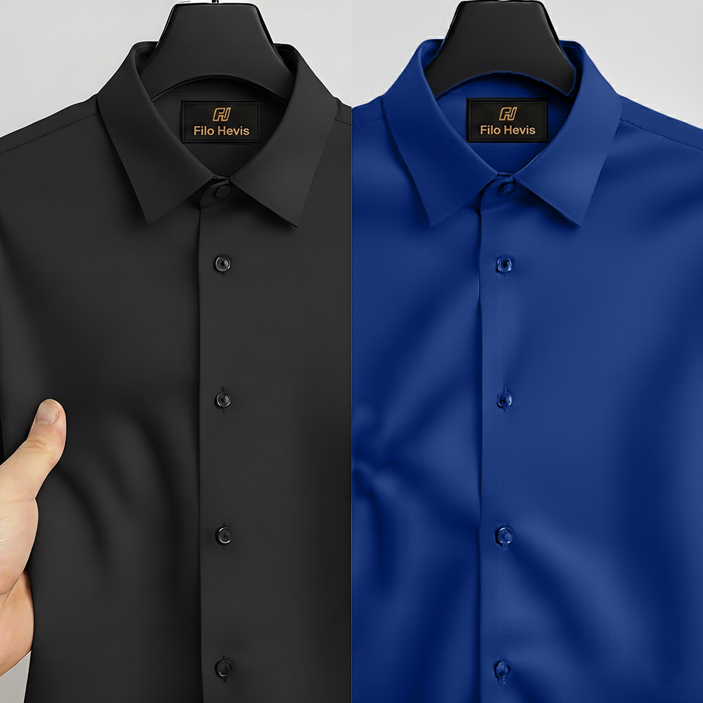 Combo of 2 Anti Wrinkle Imported Satin formal Shirt Black & Royal Blue My Store