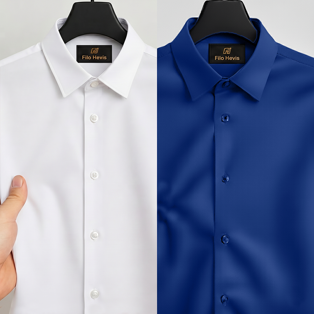 Combo of 2 Anti Wrinkle Imported Satin formal Shirt White & Royal Blue My Store