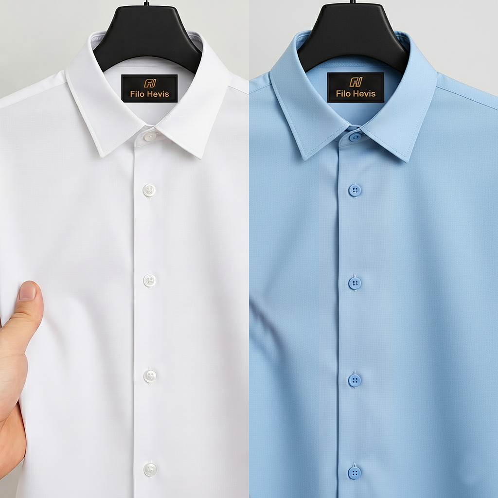 Combo of 2 Anti Wrinkle Imported Satin formal Shirt White & Sky My Store