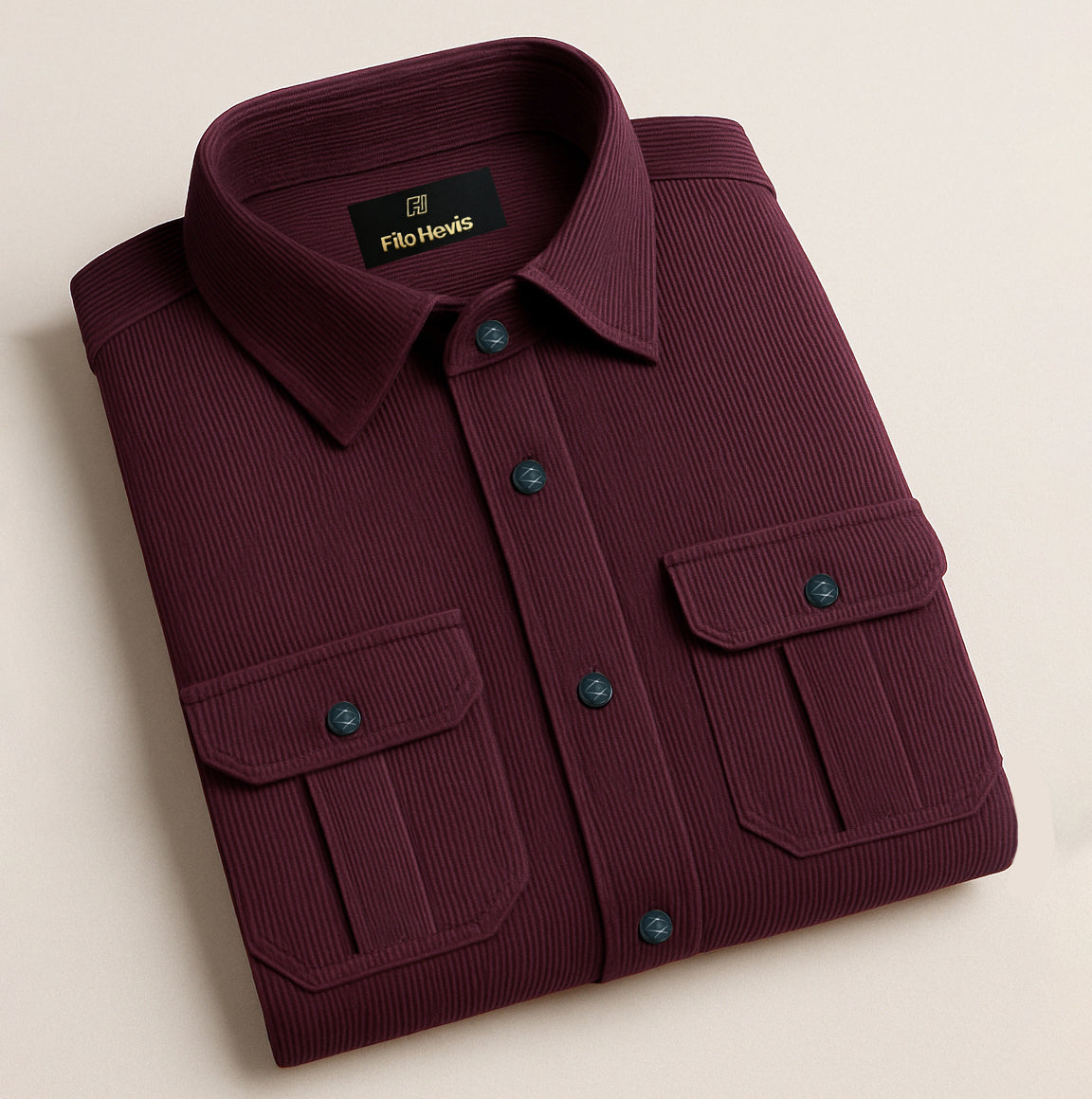 MEN’S CORDUROY SHIRT FOR WINTER STYLE | 21-WALES CORDUROY | DOUBLE POCKET | EMERALD-Wine