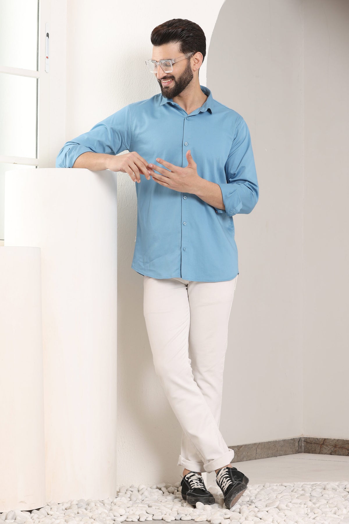 MENS FORMAL REGULAR FIT FULL SLEEVE SHIRT BLUE