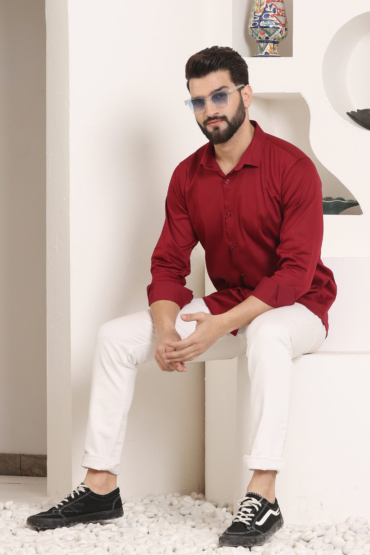 MENS FORMAL REGULAR FIT FULL SLEEVE SHIRT MAROON