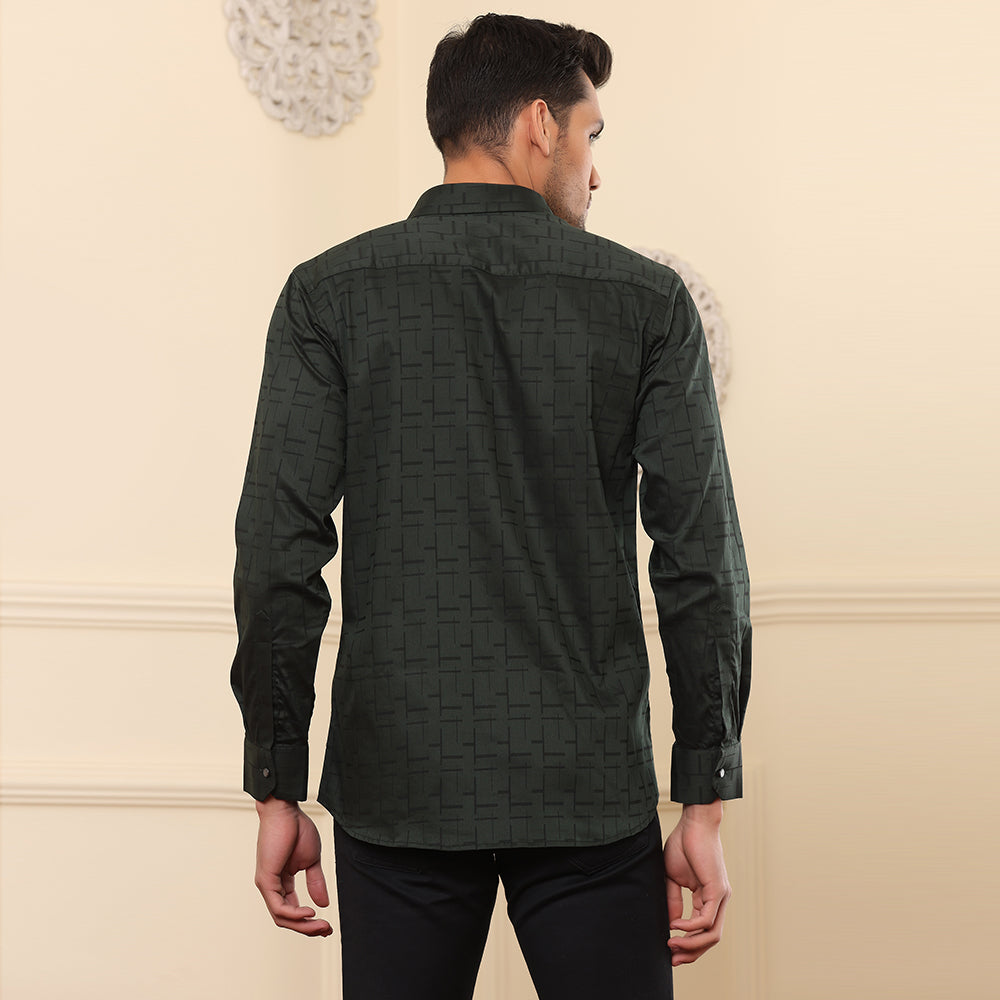 Printed Formal Shirt Dark Green color