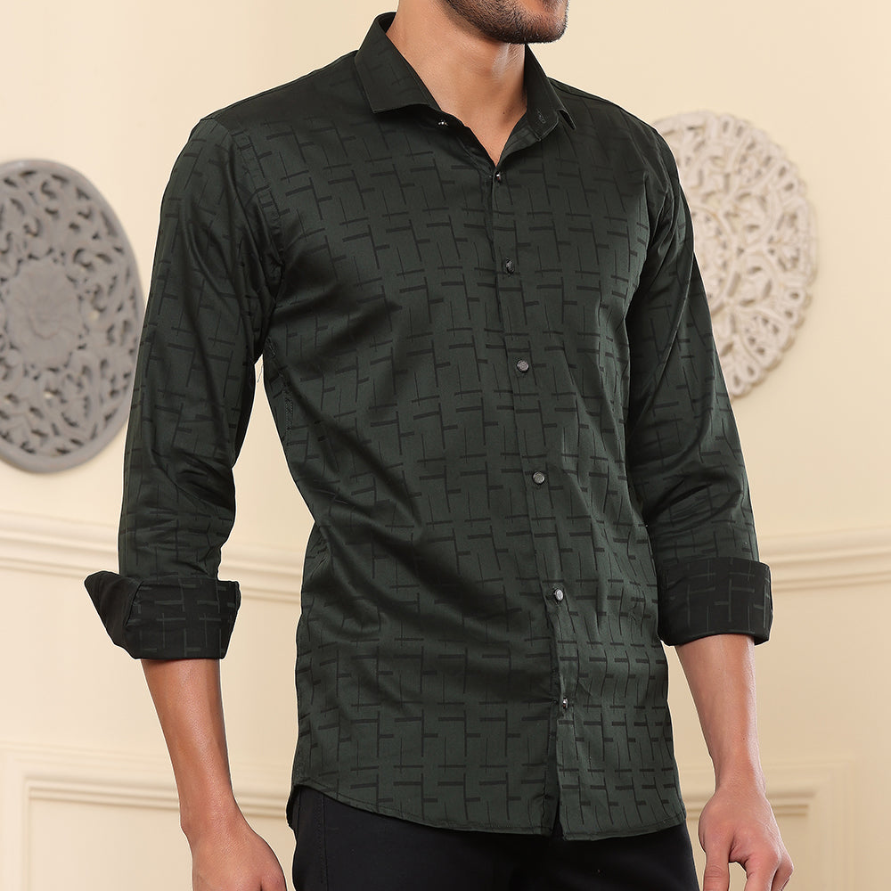 Printed Formal Shirt Dark Green color