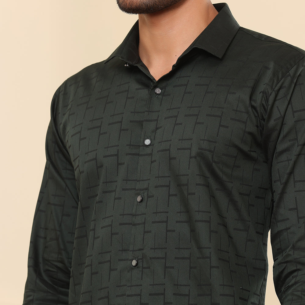 Printed Formal Shirt Dark Green color