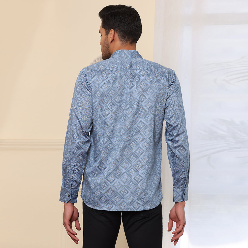 Geometrical Print Casual Shirt Blue color