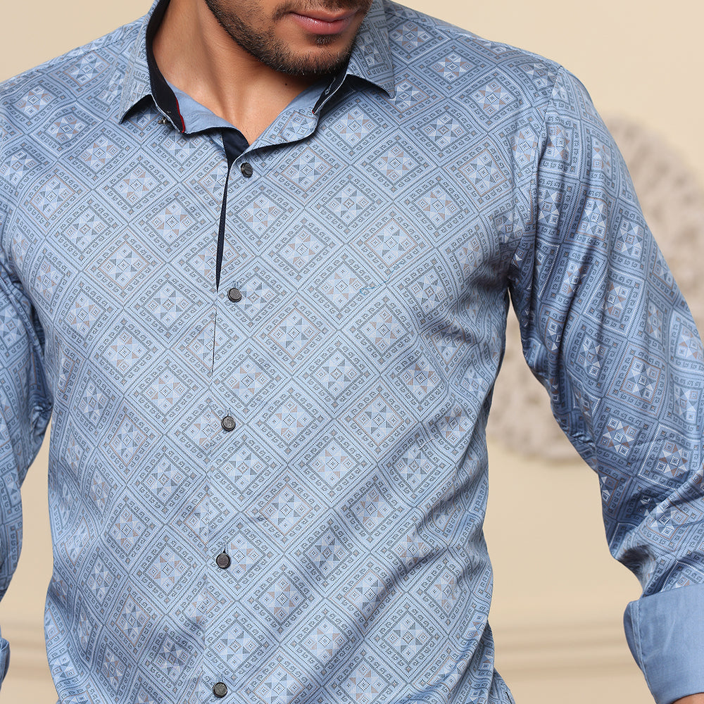 Geometrical Print Casual Shirt Blue color