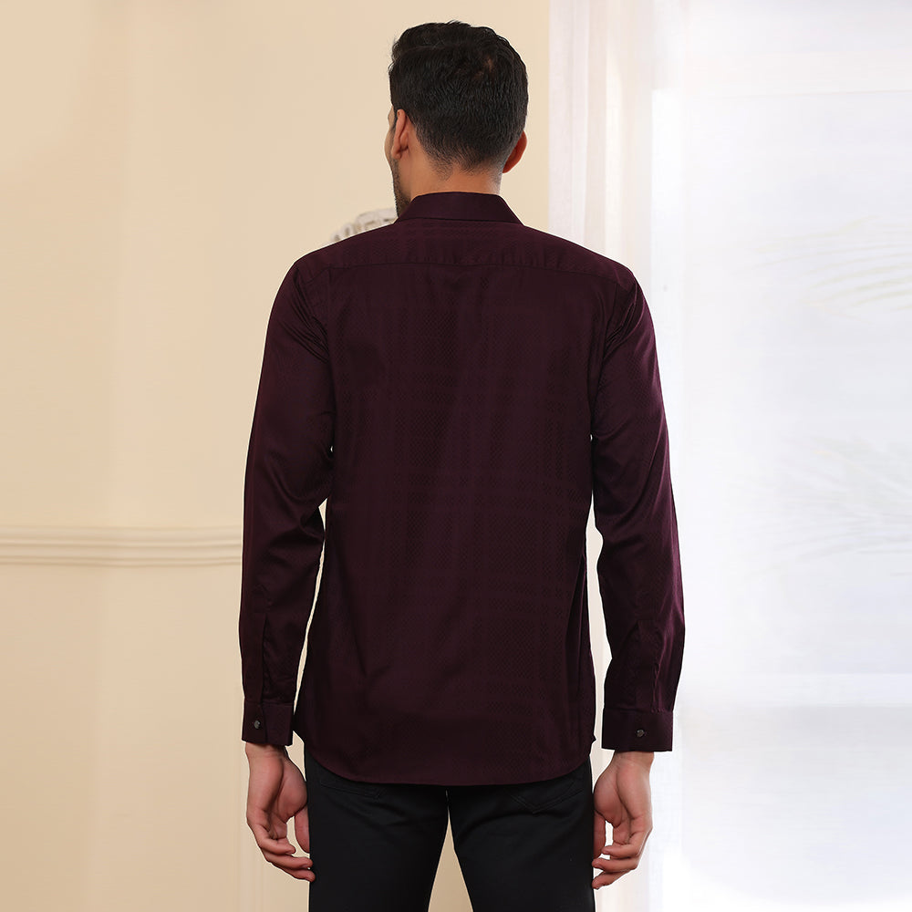 Plain Textured Wine Formal Shirt