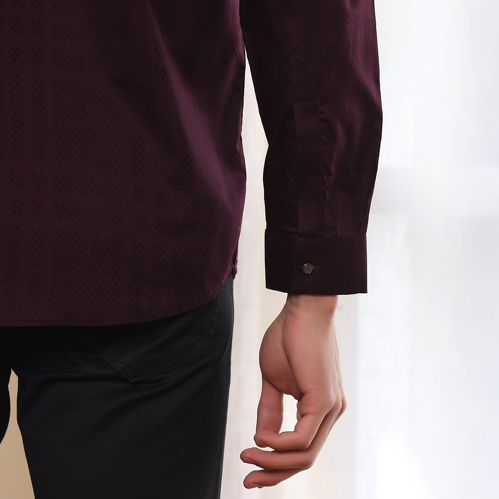 Plain Textured Wine Formal Shirt