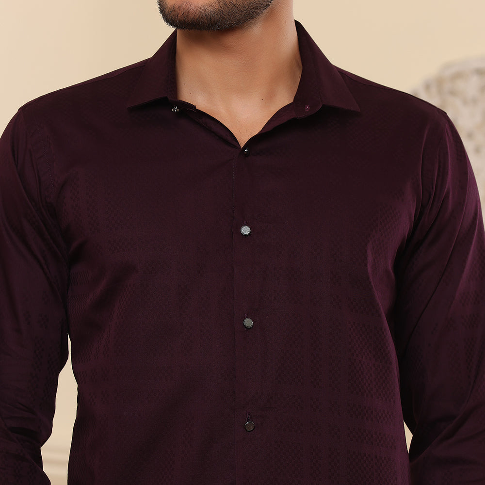 Plain Textured Wine Formal Shirt