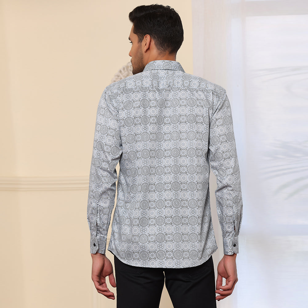 Geometrical Print Casual Shirt Grey Color