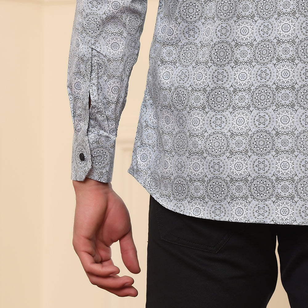 Geometrical Print Casual Shirt Grey Color