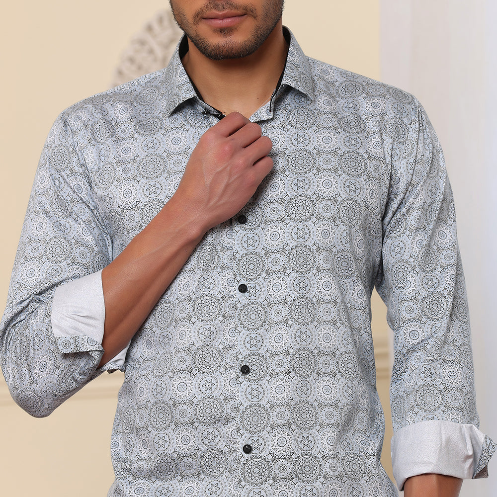 Geometrical Print Casual Shirt Grey Color