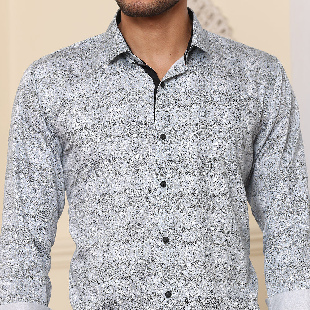 Geometrical Print Casual Shirt Grey Color