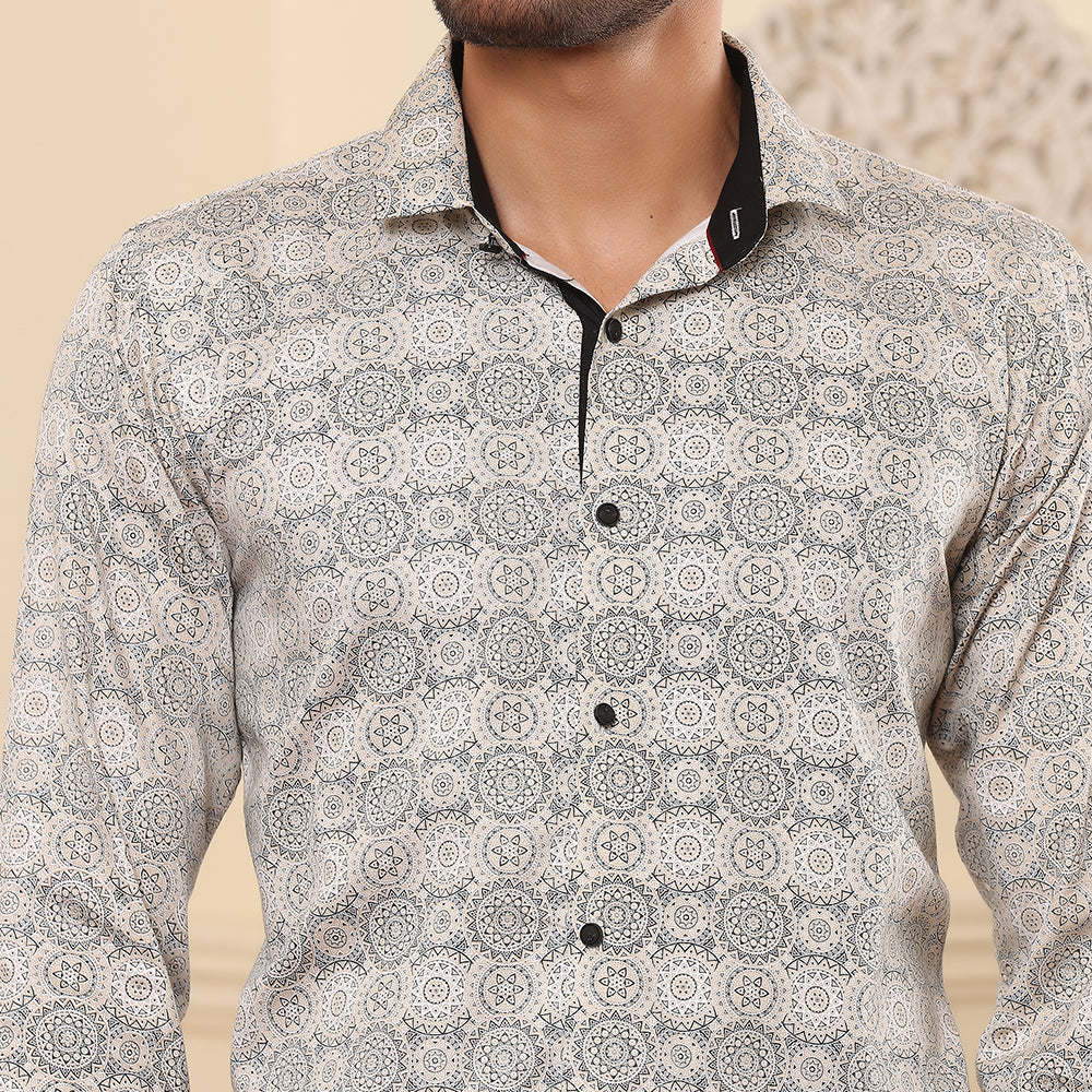 Geometrical Print Casual Shirt Beige color