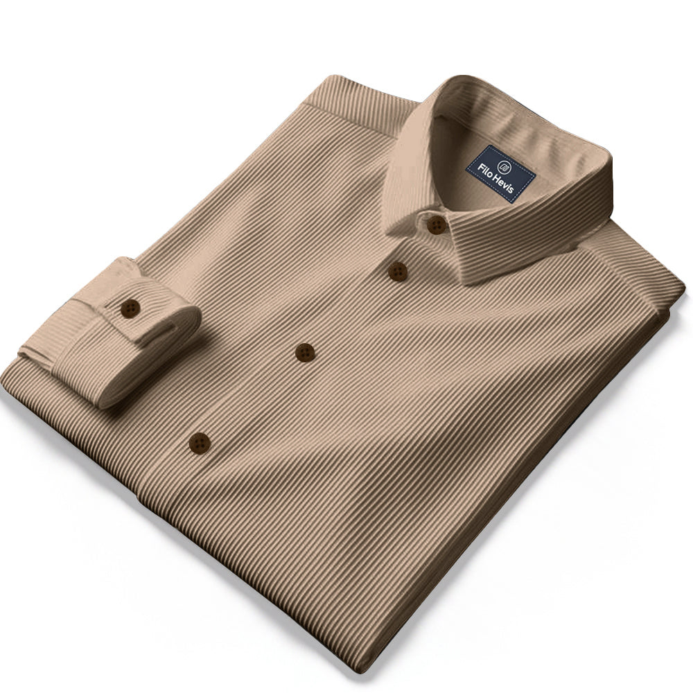 Corduroy Casual Shirts for Men Blended Fabric - Beige