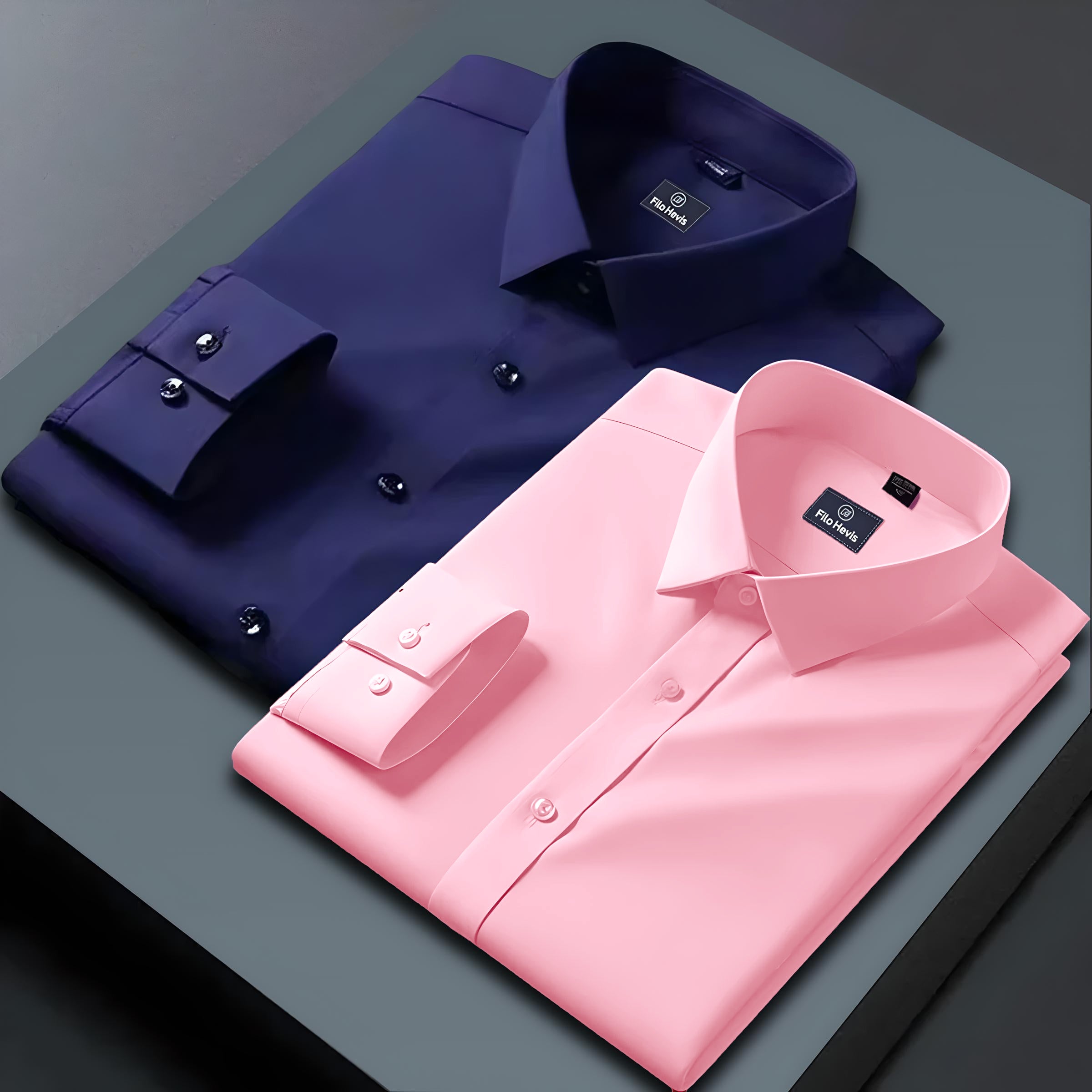 Combo of 2 Formal shirts Navy Blue & Light Pink Colour