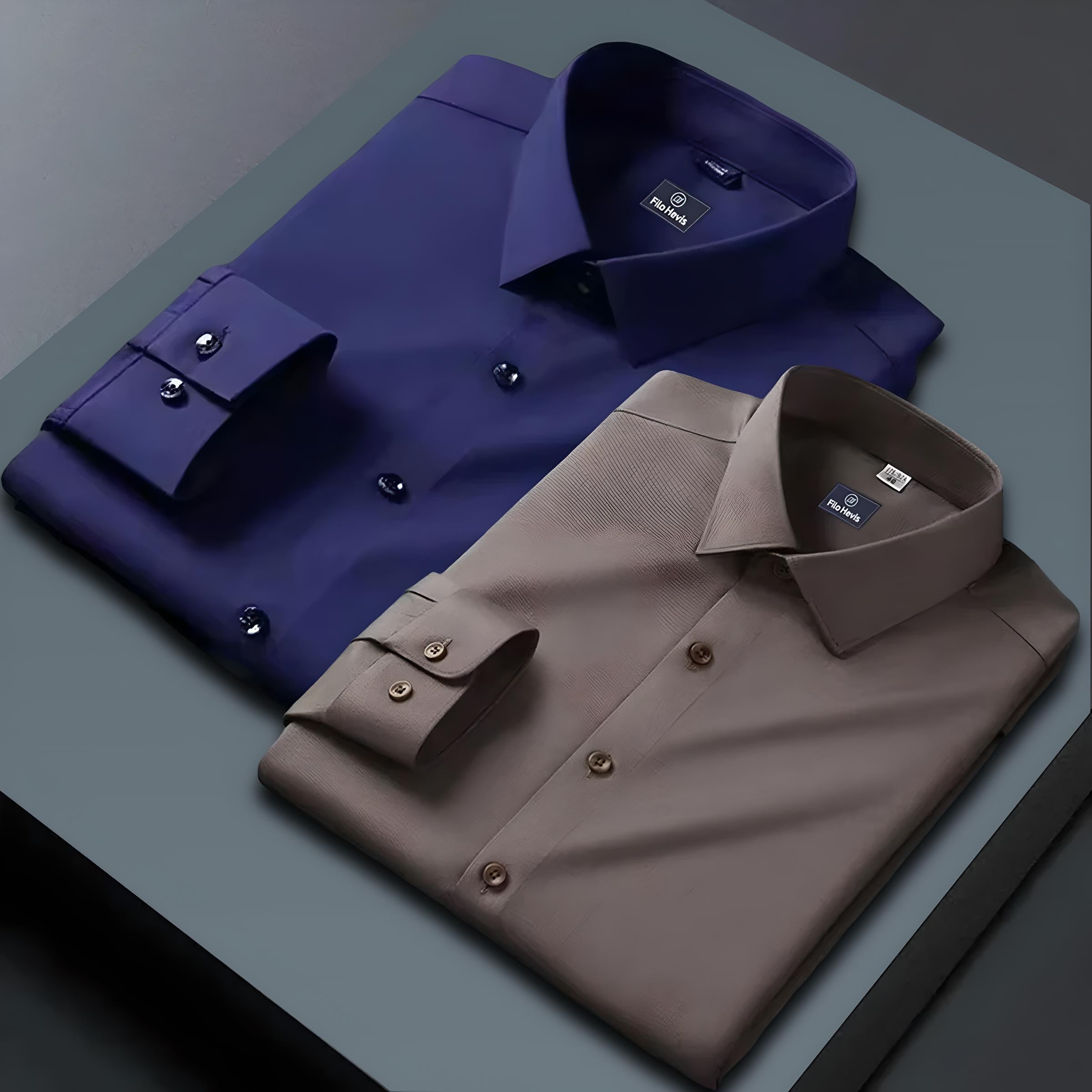 Combo of 2 Formal shirts Navy Blue & Brown Colour