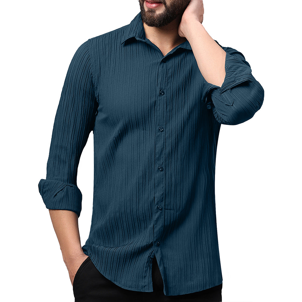 Crushed Self Stripe Dark Blue Shirt