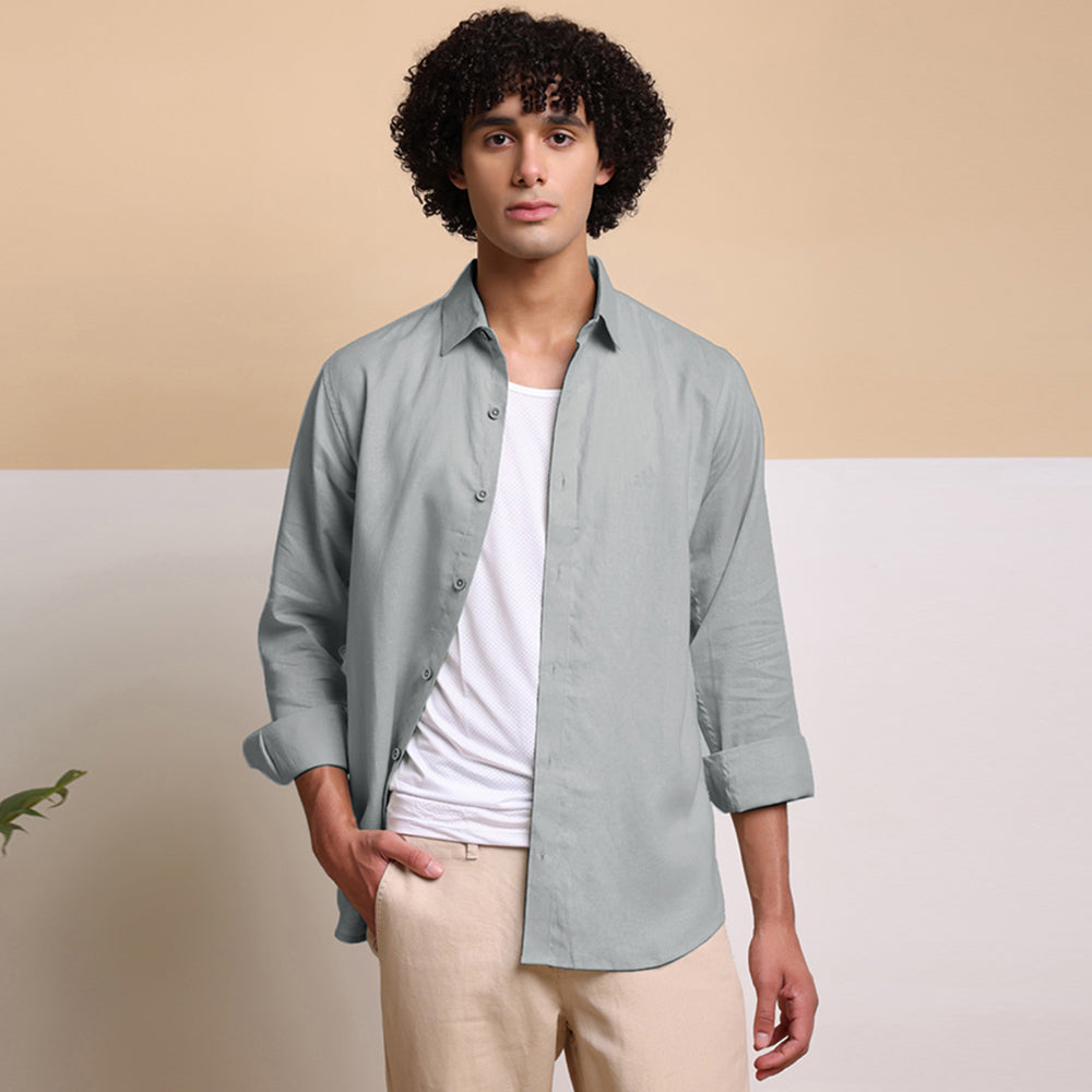 Men's Pure Linen Casual Shirt - Light Grey