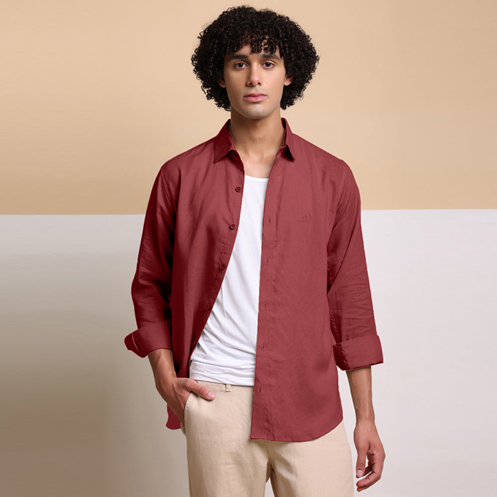 Men's Pure Linen Casual Shirt - Red