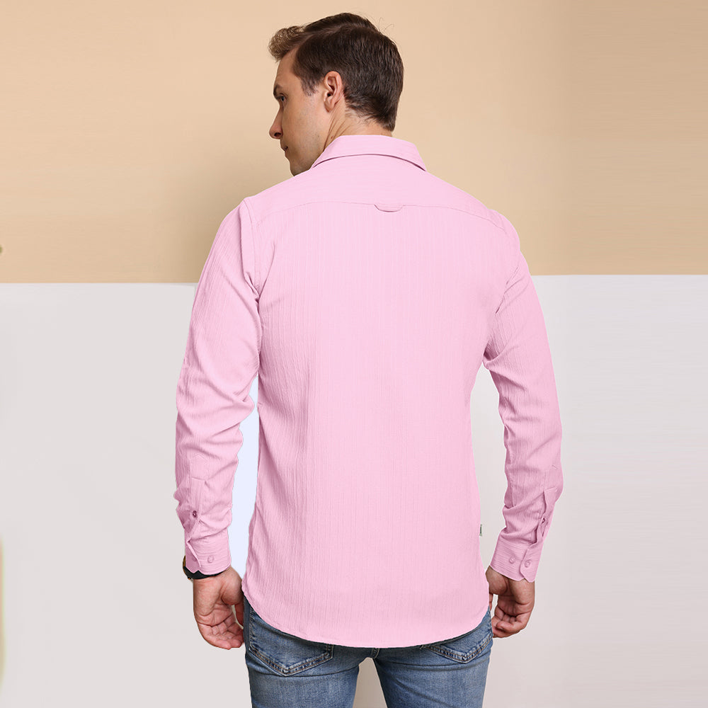 Crushed Self Stripe Pink Shirt