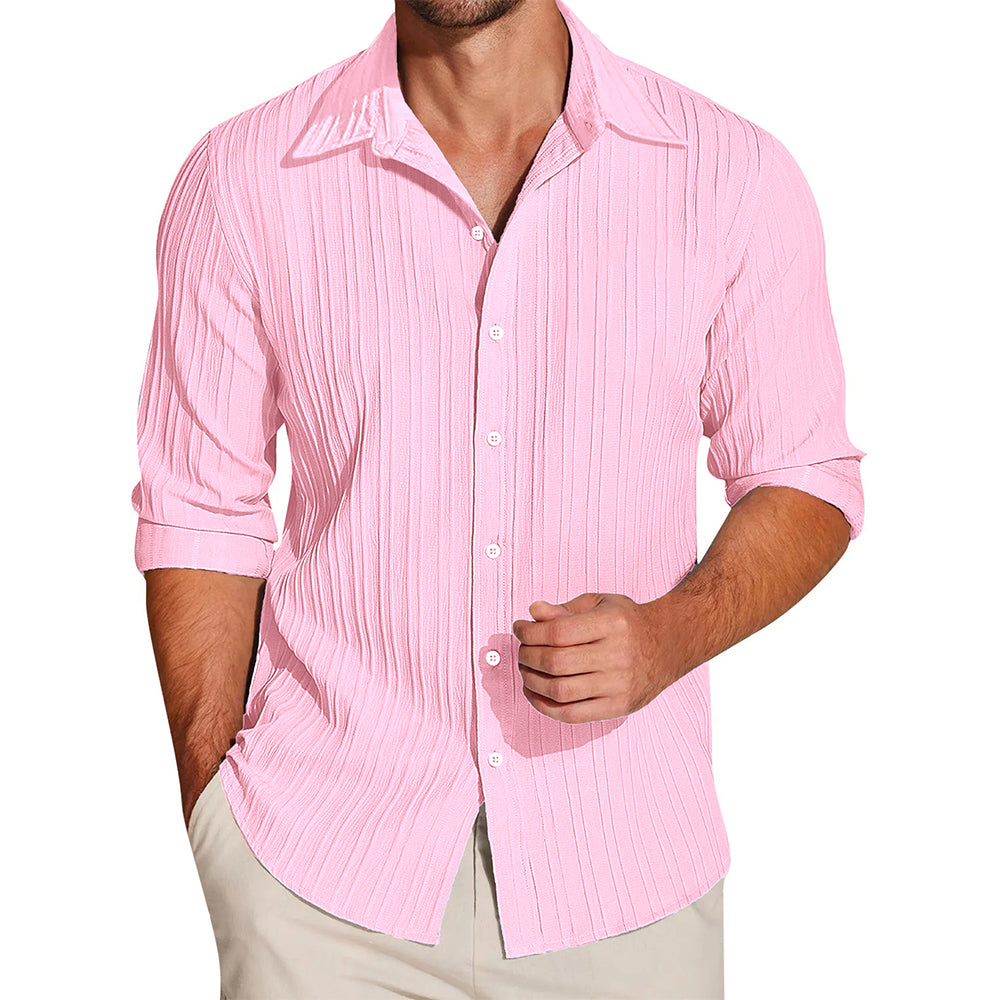 Crushed Self Stripe Pink Shirt