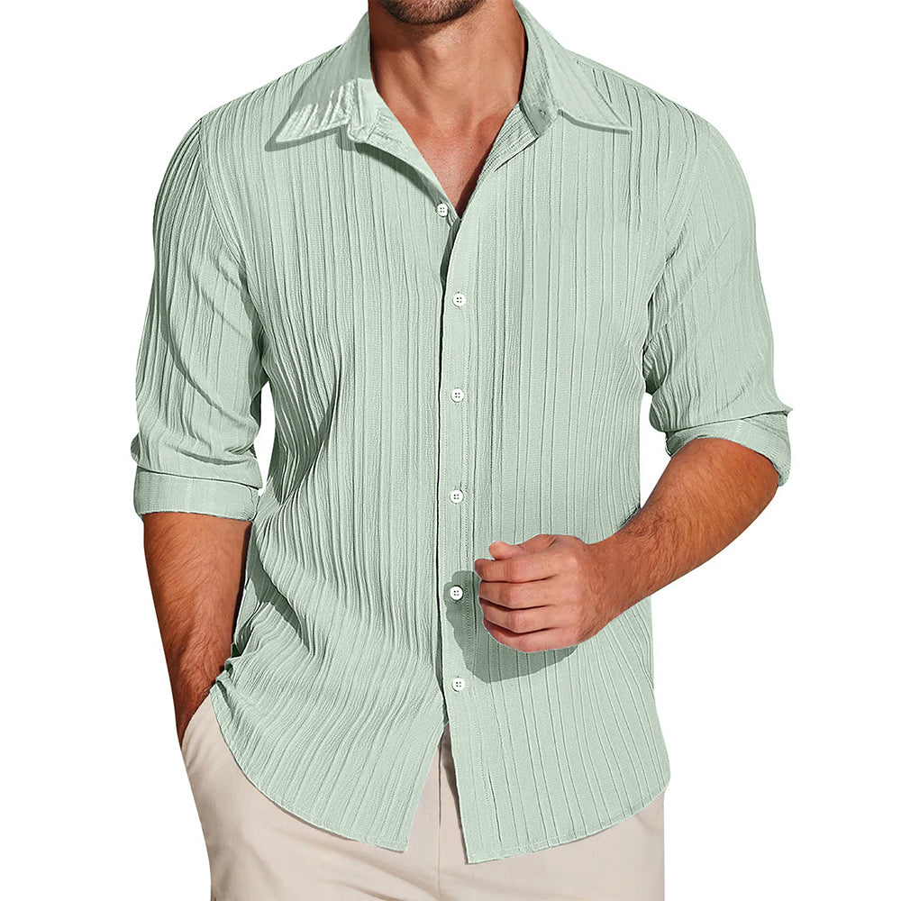 Crushed Self Stripe Shirt Light Green Color