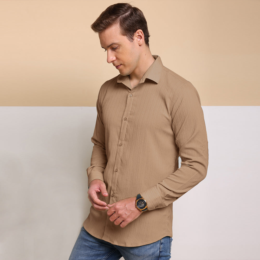 Crushed Self Stripe Light Brown Shirt