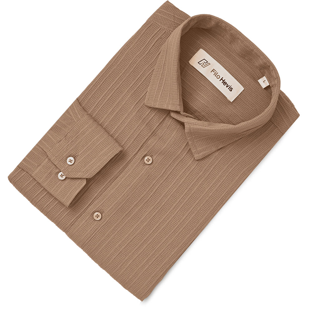 Crushed Self Stripe Light Brown Shirt