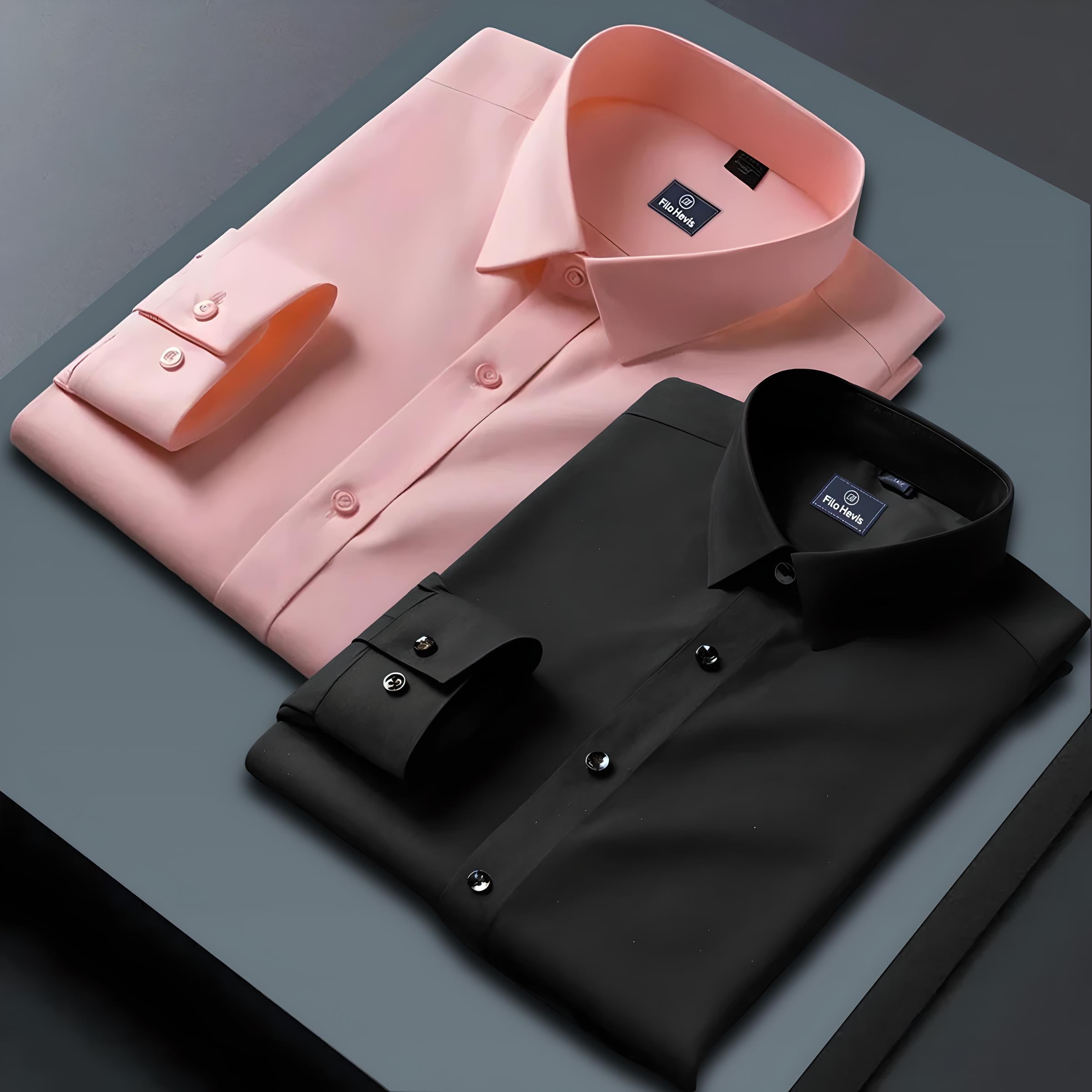 Combo of 2 Formal shirts Black & Peach Colour