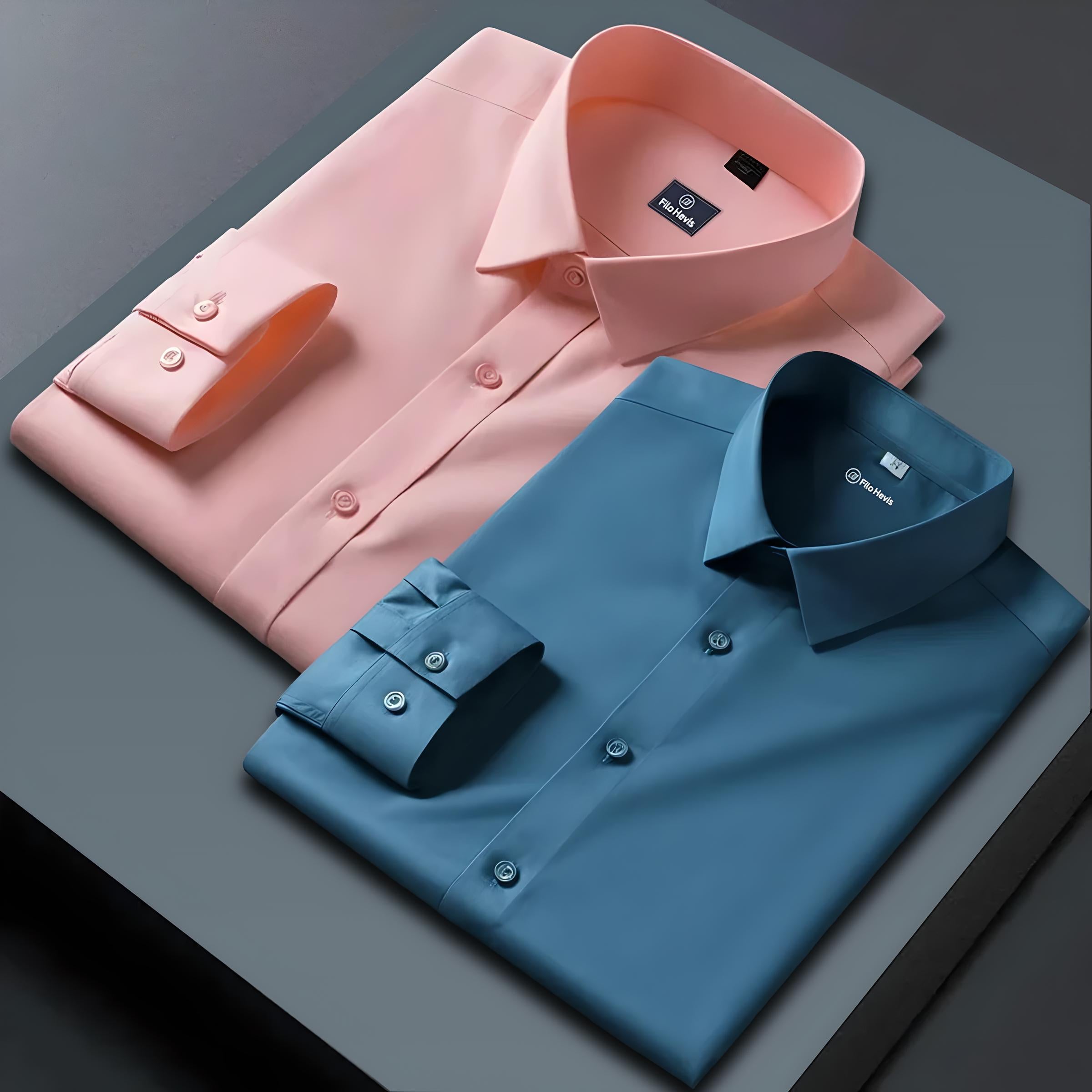 Combo of 2 Formal shirts Teal Blue & Baby Pink Colour