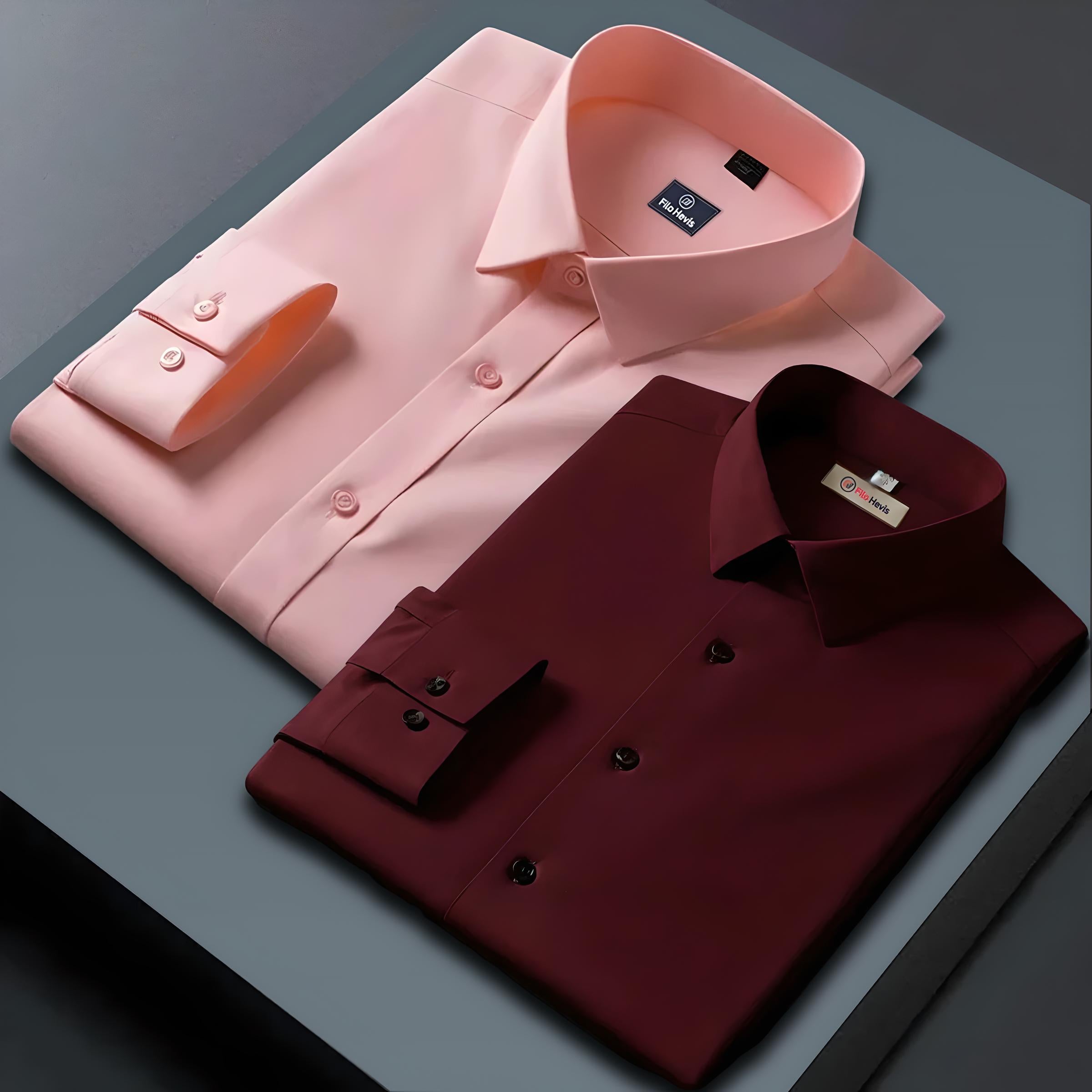 Combo of 2 Formal shirts Maroon & Peach  Colour