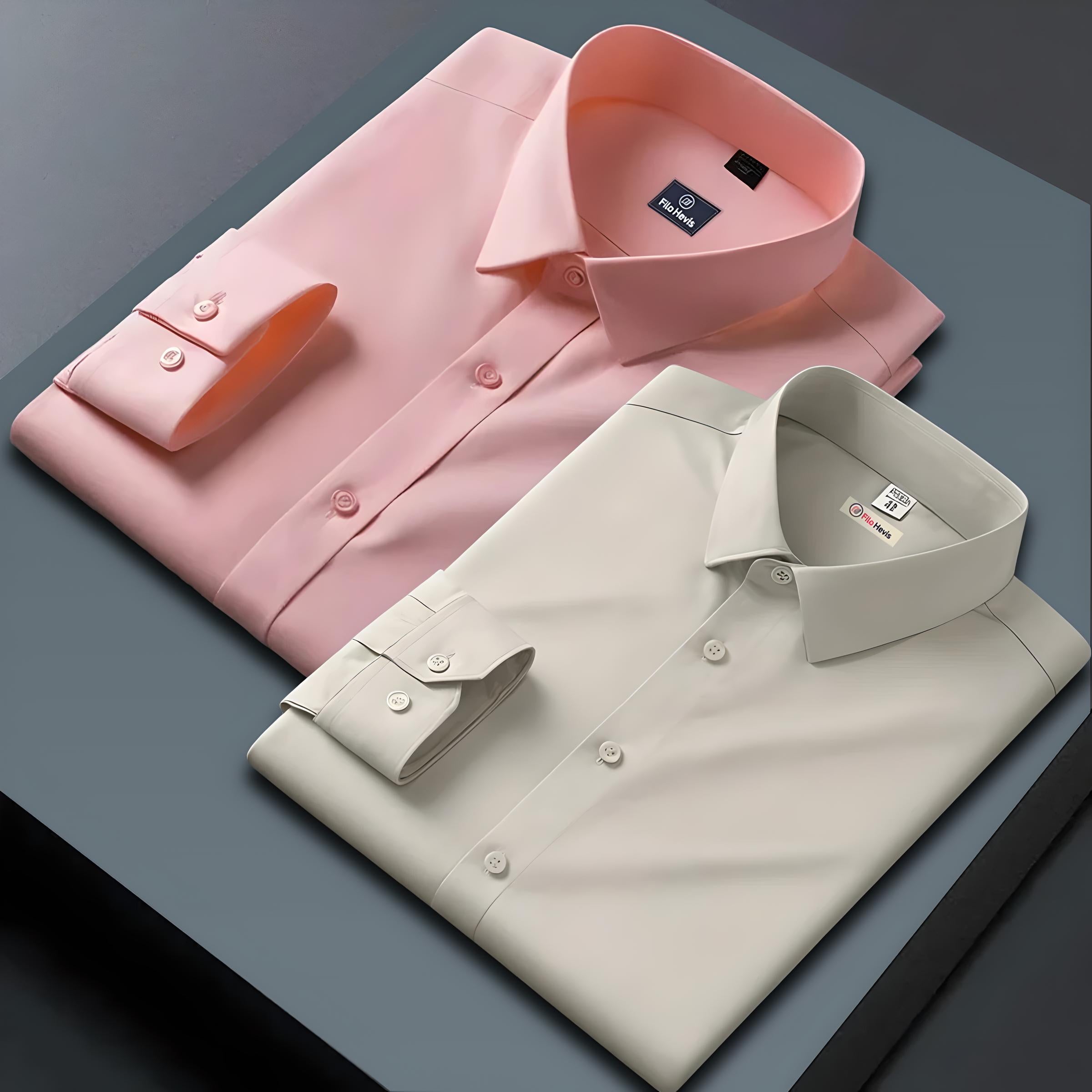 Combo of 2 Formal shirts Cream & Peach Colour