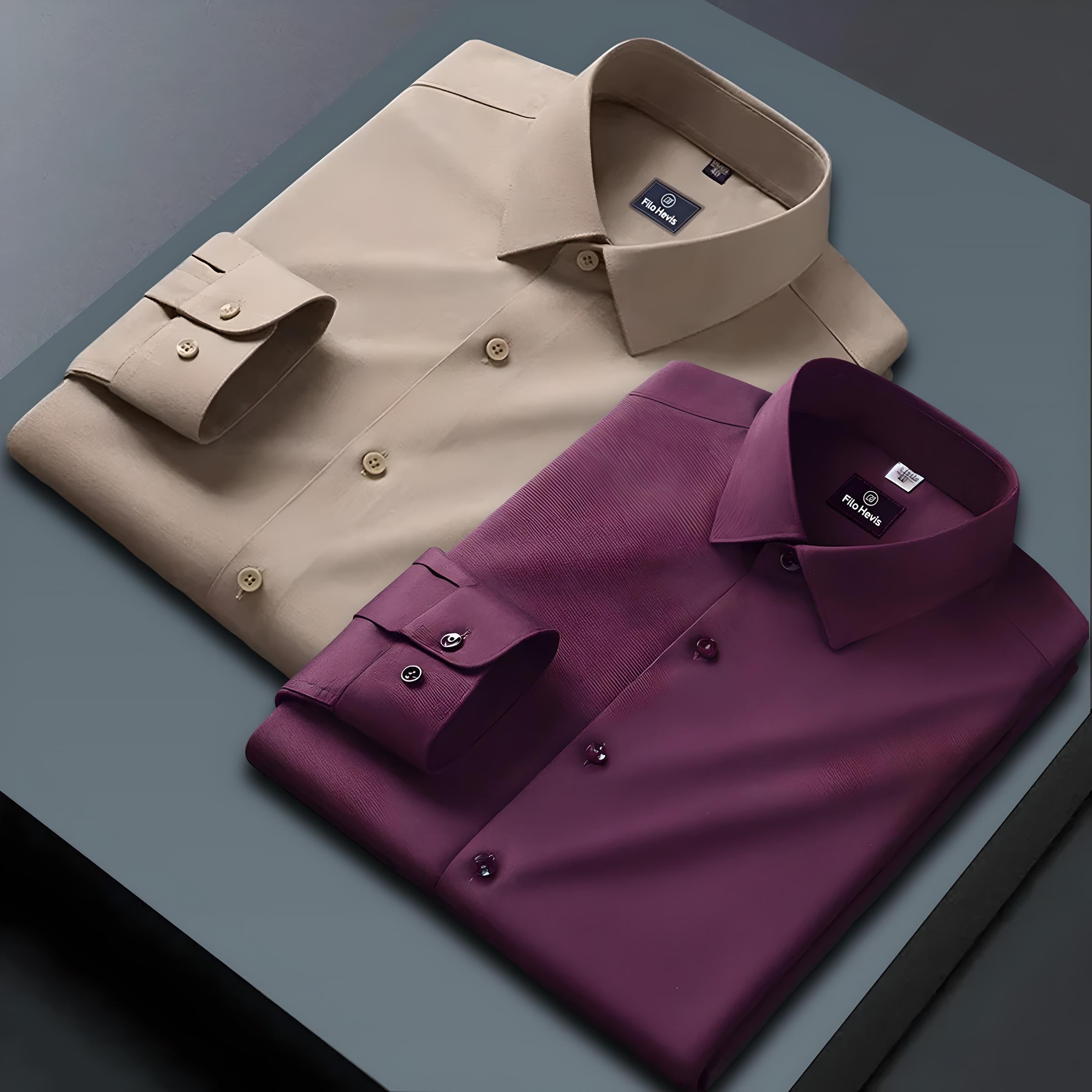 Combo of 2 Formal shirts Mud Brown & Baby Wine Colour