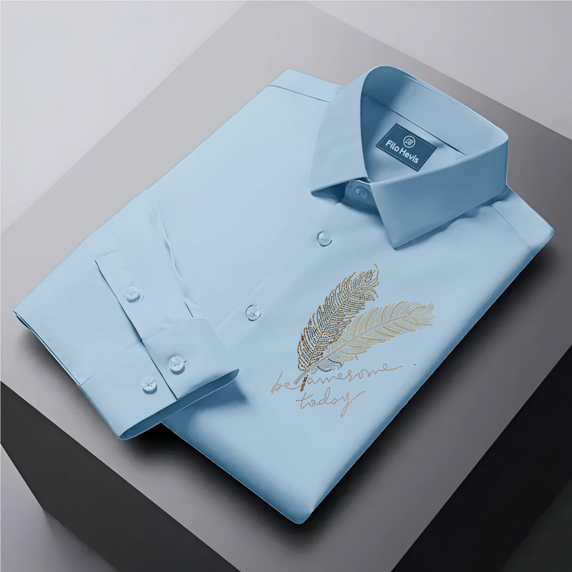 PARTY SHIRTS FOR MEN | PREMIUM SHIRTS | CLUB SHIRTS Feather Embroidery-Sky