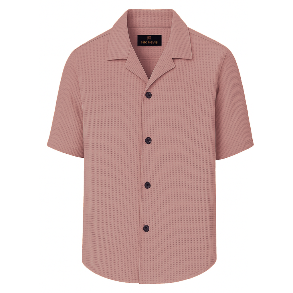 Men’s Premium Popcorn Texture Co-ord Set – Polyester Comfort Shirt & Trouser-Peach