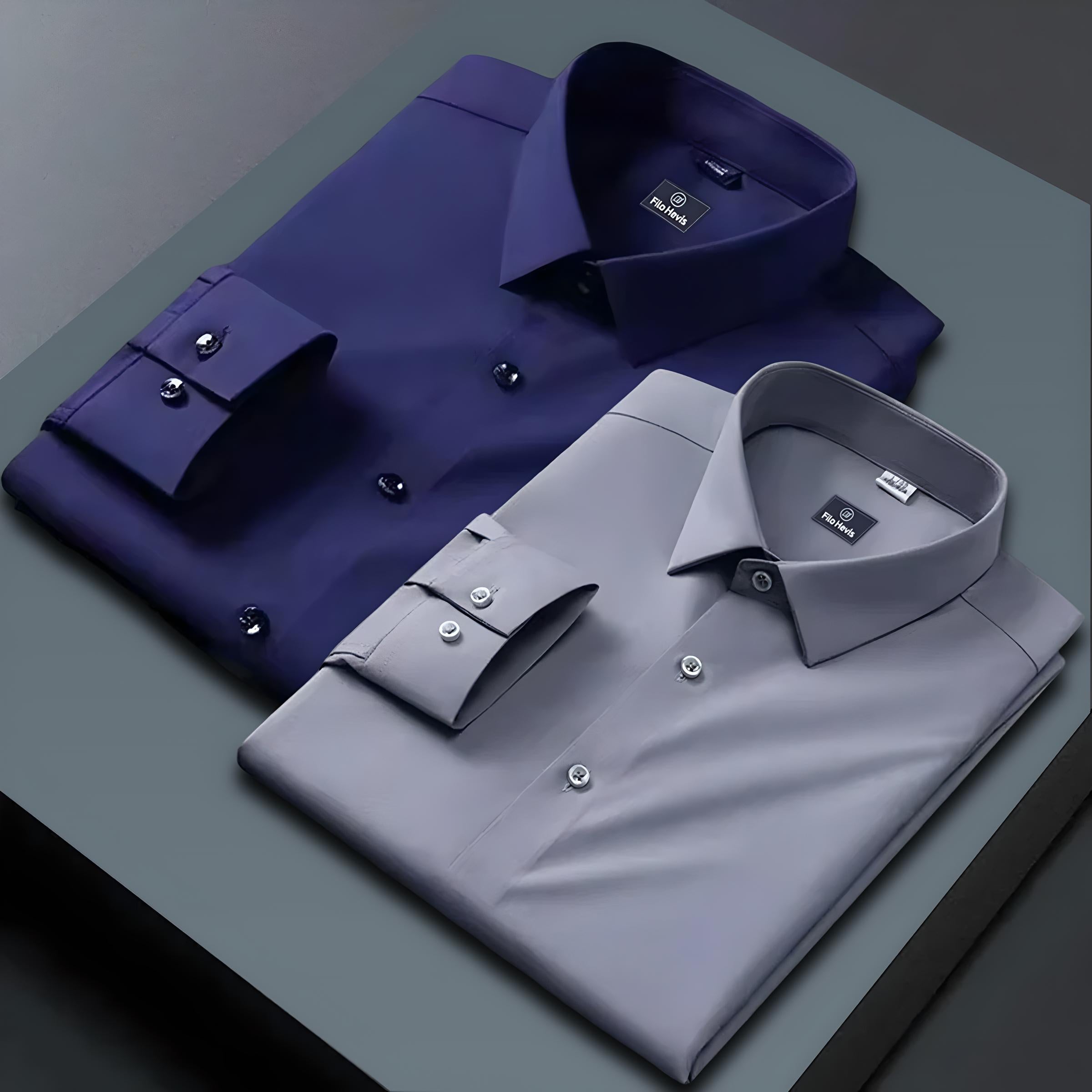 Combo of 2 Formal shirts Navy Blue & Light Grey Colour