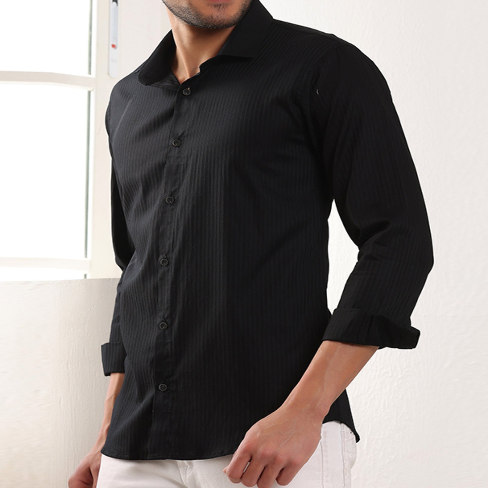 Self Stripes Formal Shirt Black color