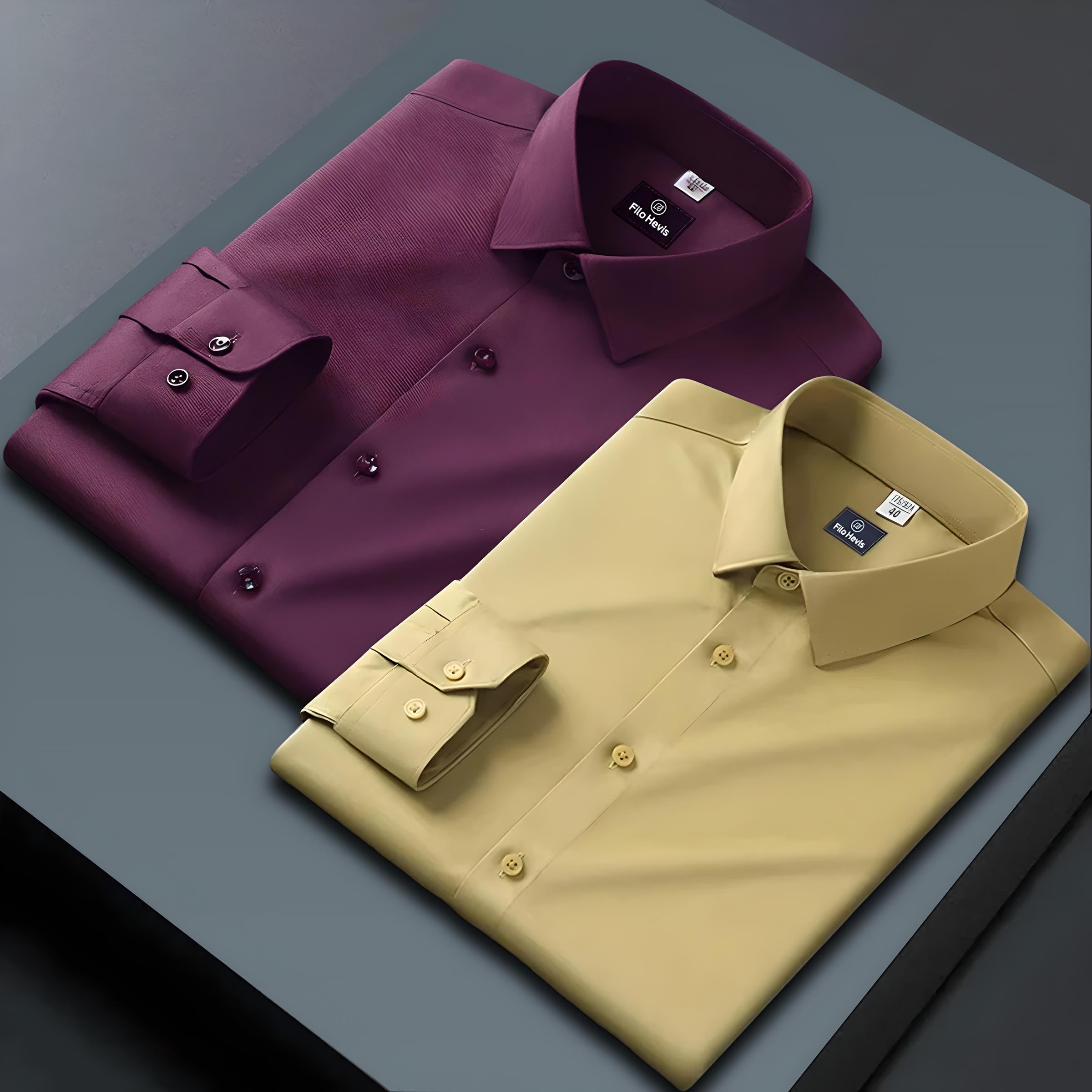 Combo of 2 Formal shirts Wine & Yellow Colour