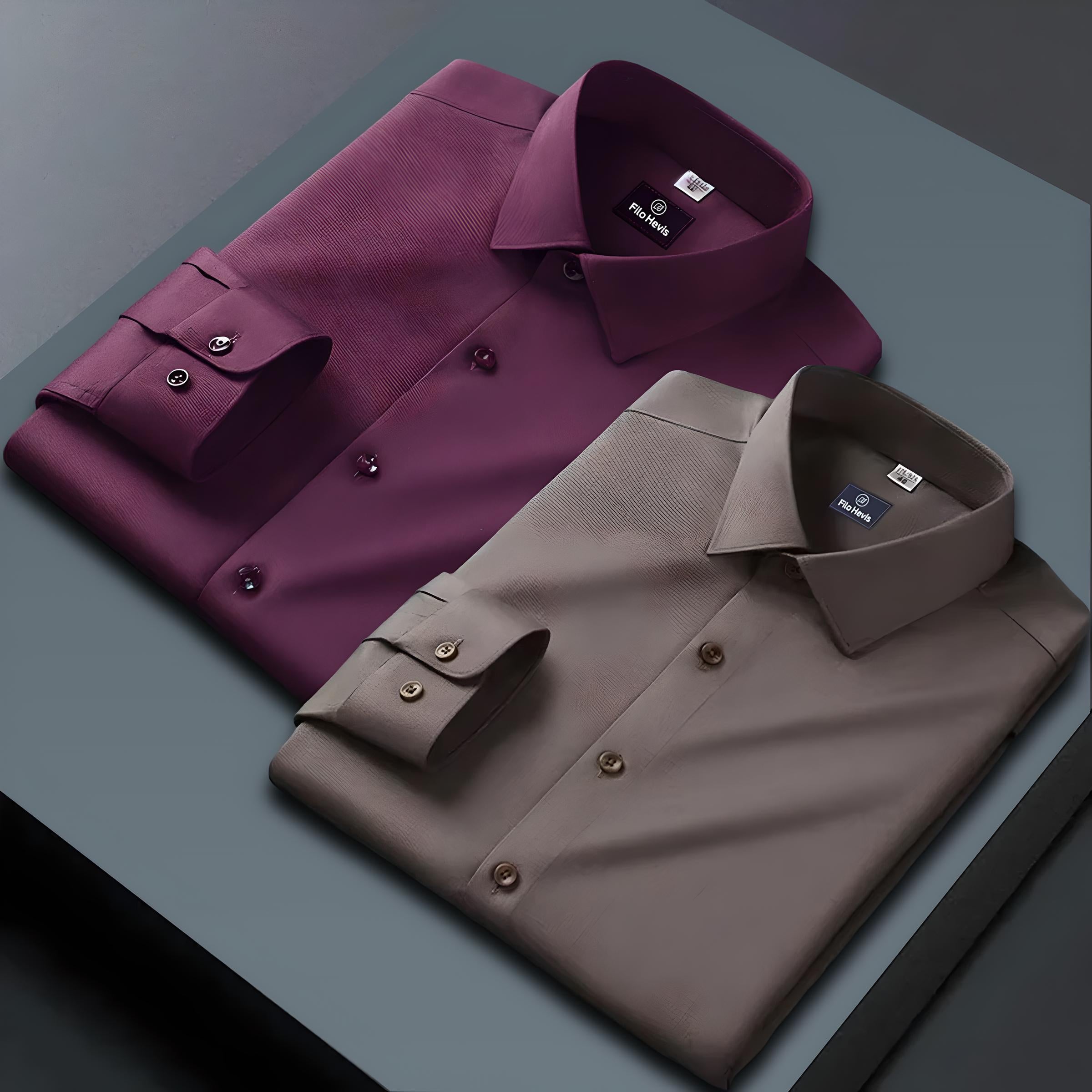 Combo of 2 Formal shirts Wine & Brown Colour