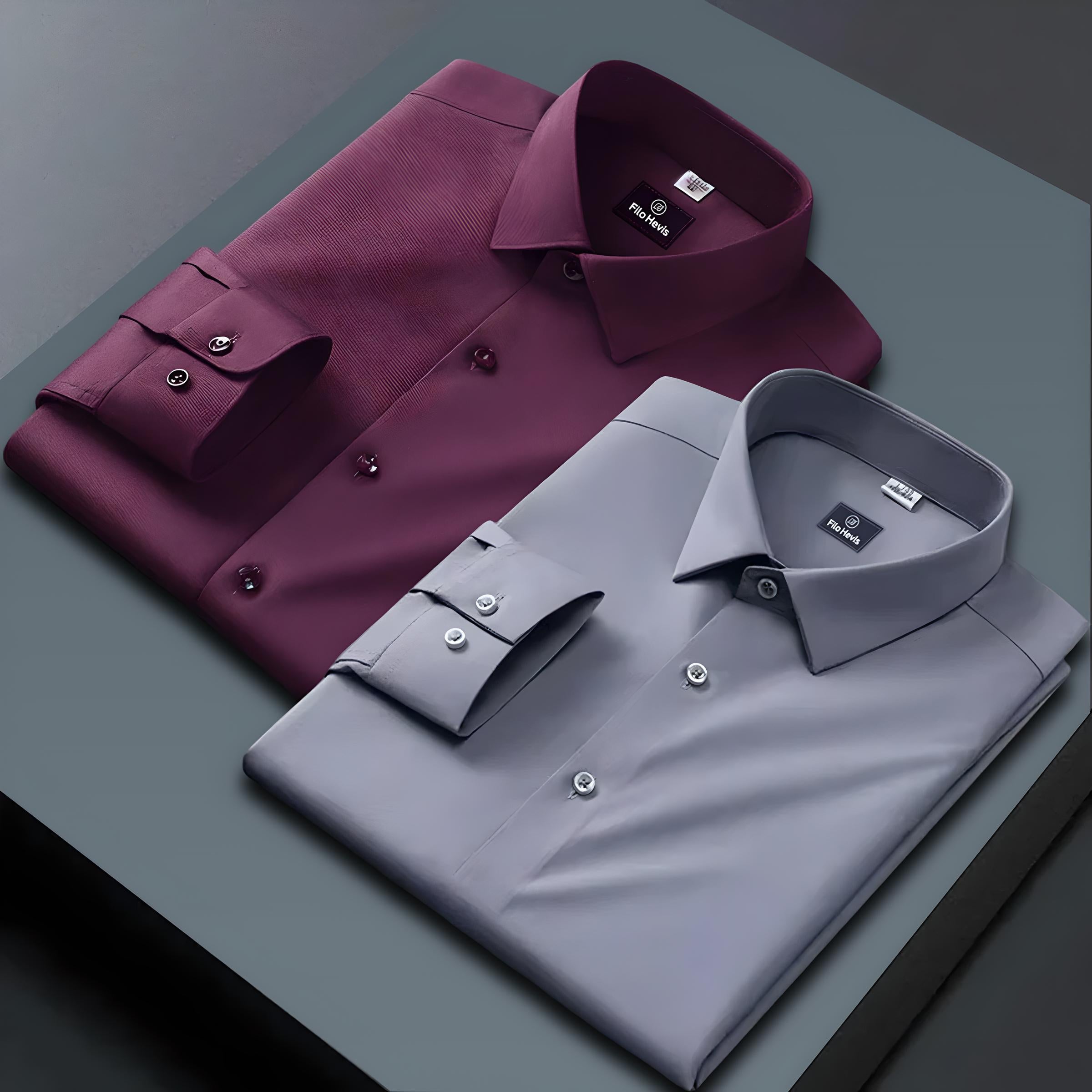 Combo of 2 Formal shirts Wine & Light Grey Colour