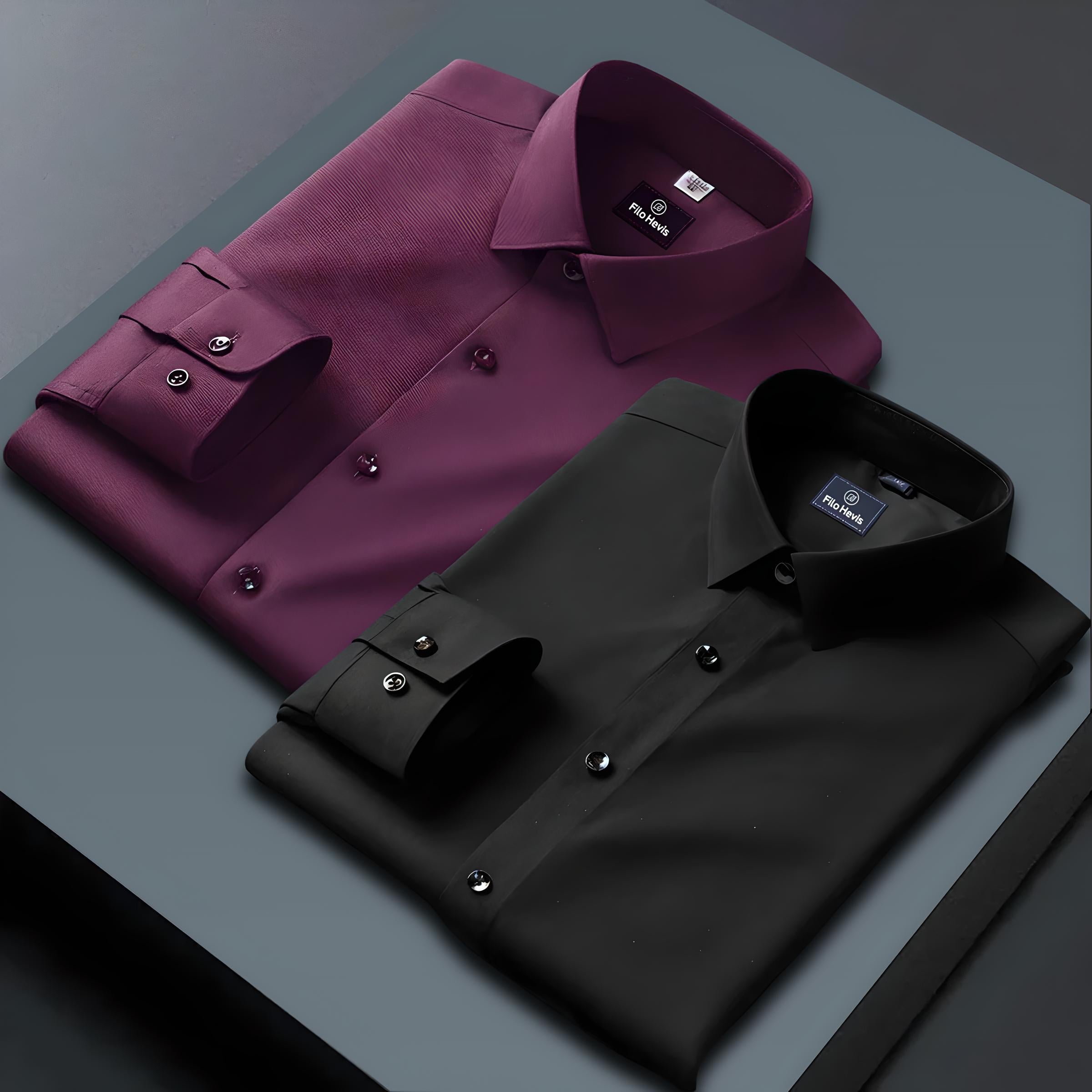 Combo of 2 Formal shirts Wine & Black Colour