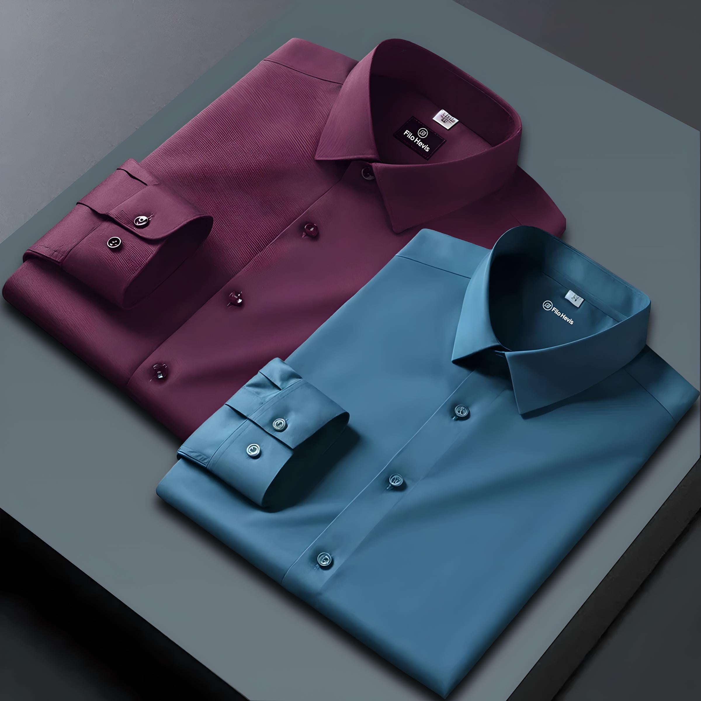 Combo of 2 Formal shirts Wine & Teal Blue Colour