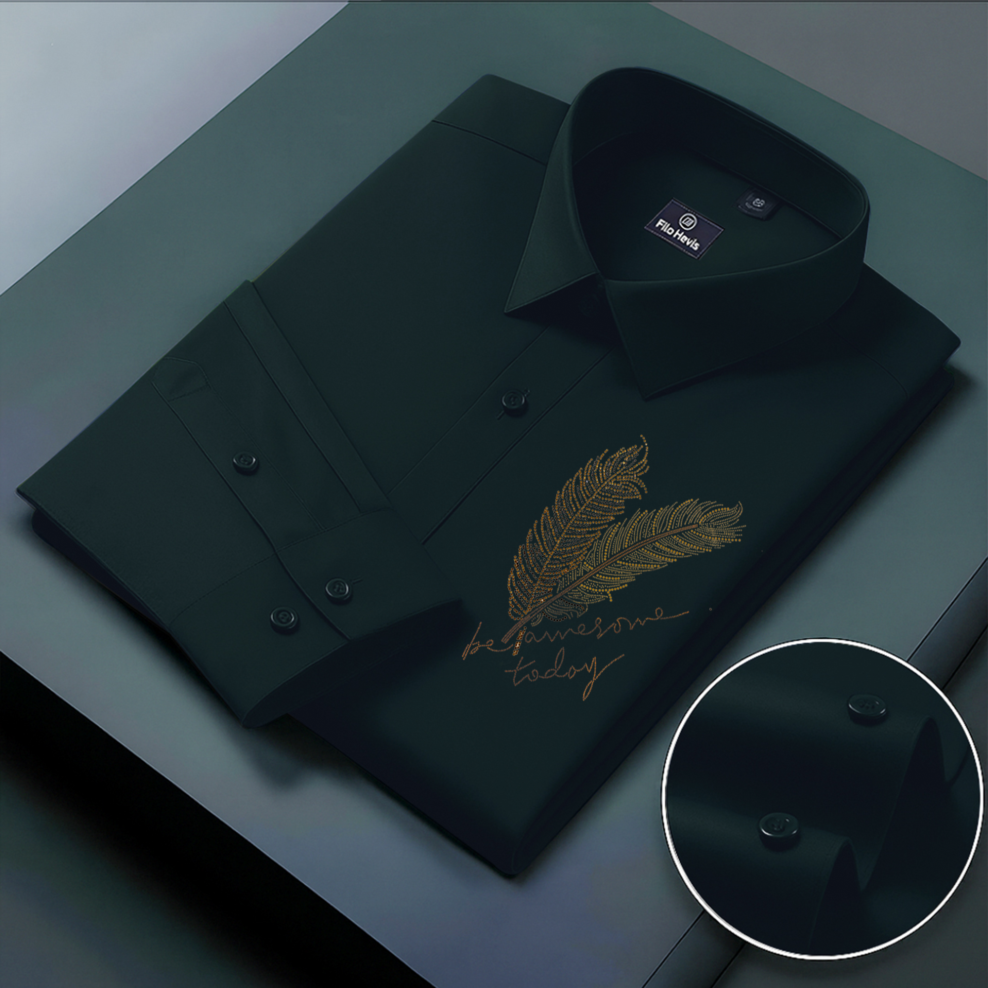PARTY SHIRTS FOR MEN | PREMIUM SHIRTS | CLUB SHIRTS Feather Embroidery-Teal Green