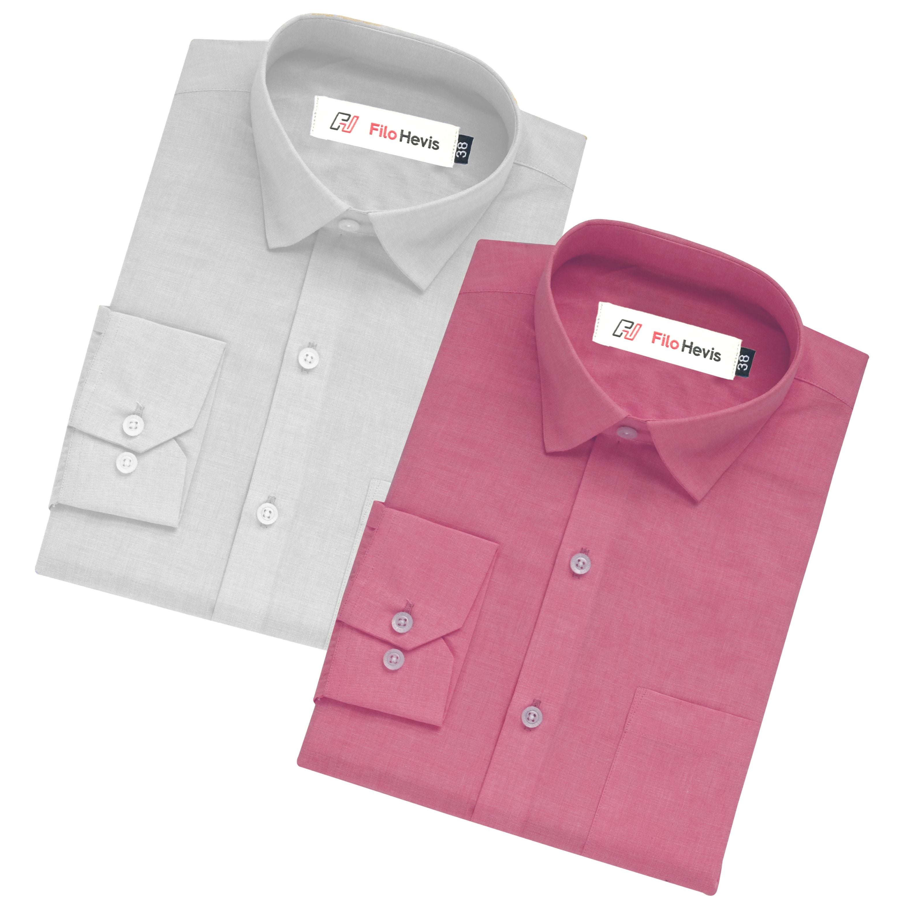 Combo of 2 Filafil Fabric Regular Fit Formal Shirts – White & Pink (Single Pocket)